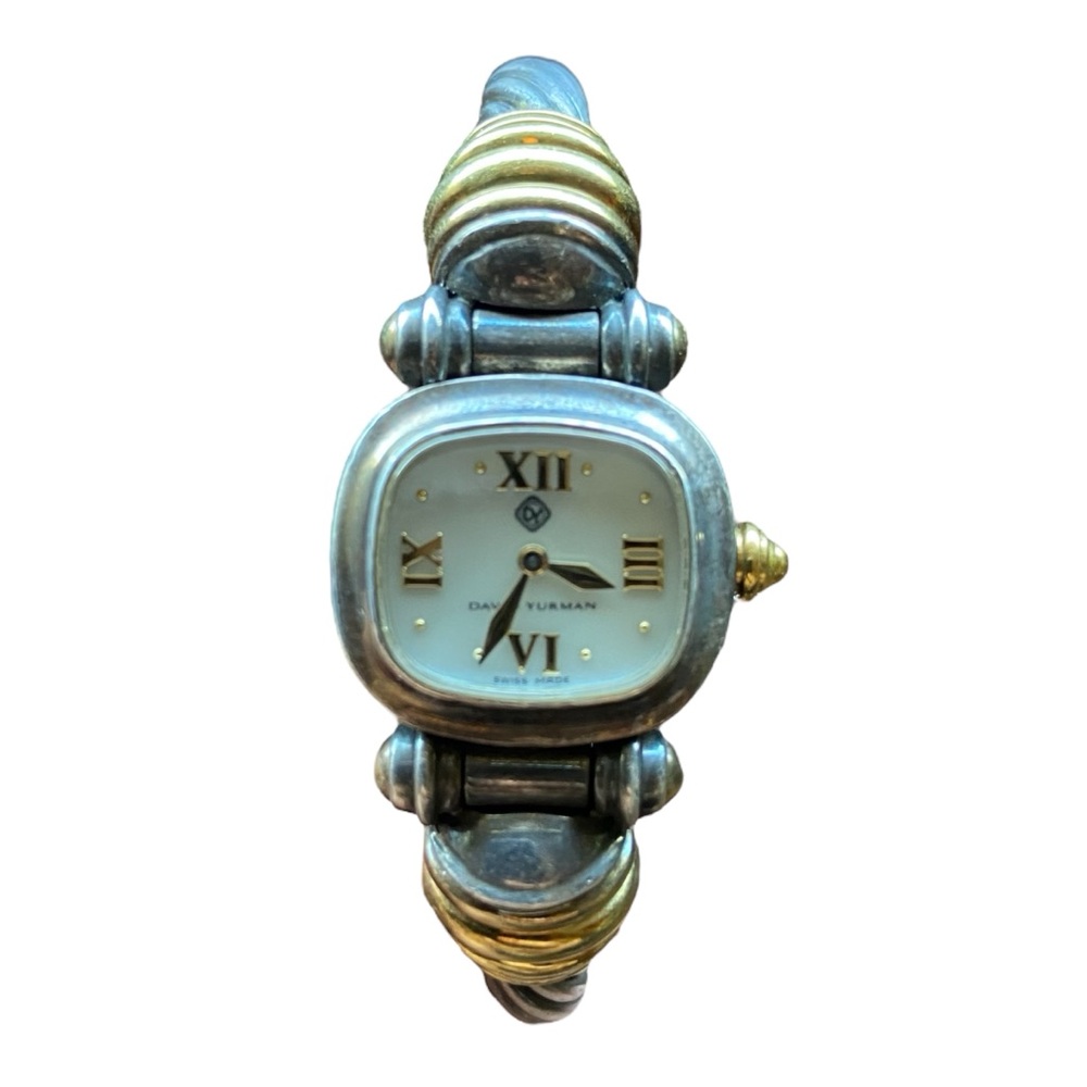 David Yurman Sterling Silver 925 18K Pearl Face Gold Clasp Cable Watch Bracelet
